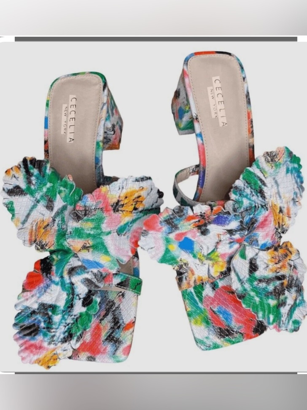 NWOT CECILIA NEW YORK Multicolor Floral Slide Mules size 8.5